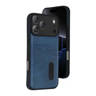 Apple iPhone 17 Pro Sara Kartvizitli Deri Kılıf - Lacivert