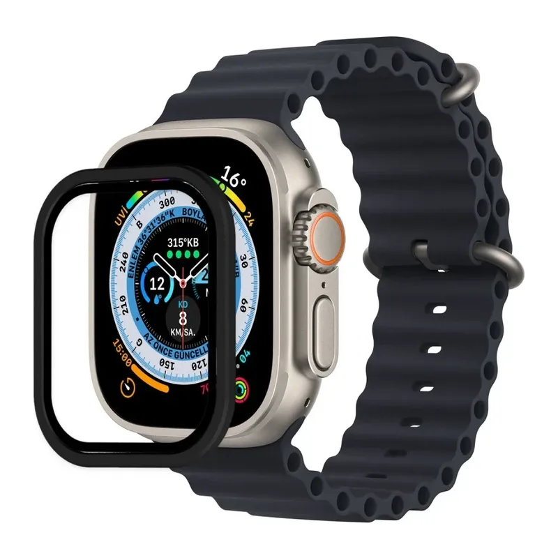 Apple Watch Ultra 49mm Alüminyum Kasa Cam Ekran Koruyucu - Siyah