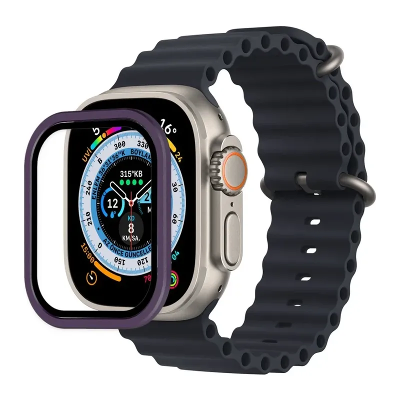 Apple Watch Ultra 49mm Alüminyum Kasa Cam Ekran Koruyucu - Mor