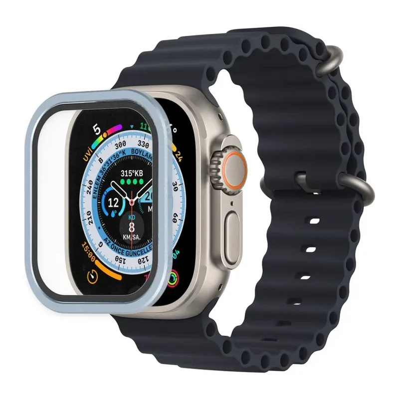 Apple Watch Ultra 49mm Alüminyum Kasa Cam Ekran Koruyucu - Mavi
