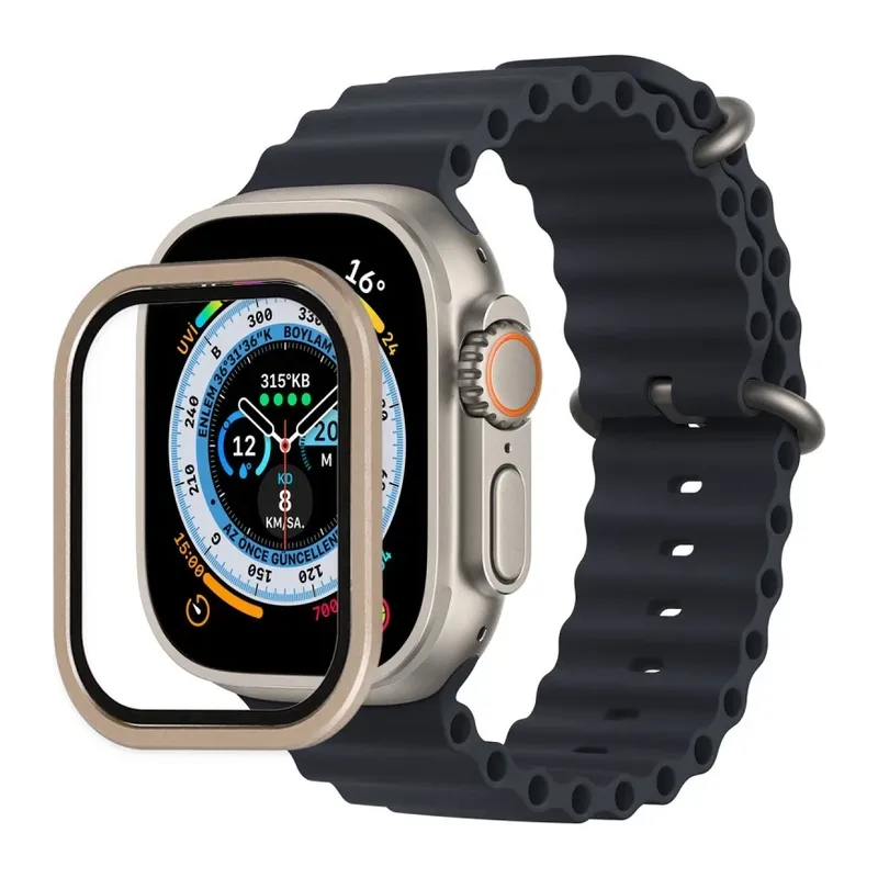 Apple Watch Ultra 49mm Alüminyum Kasa Cam Ekran Koruyucu - Gold