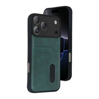 Apple iPhone 17 Pro Max Sara Kartvizitli Deri Kılıf - Yeşil