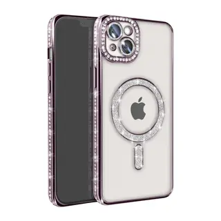 Apple iPhone 15 Kılıf Joke Simli Magneticsafe Kılıf - Derin Mor