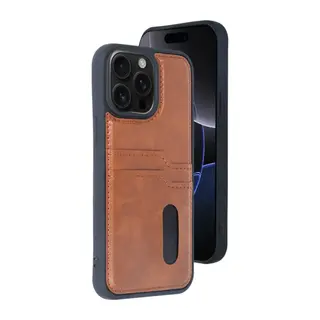 Apple iPhone 14 Pro Max Kılıf Sara Kartvizitli Deri Kılıf - Taba