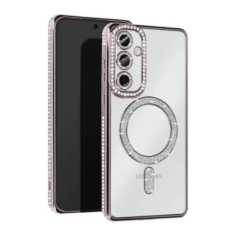 Samsung Galaxy S25 Kılıf Joke Simli Magneticsafe Kılıf - Gümüş