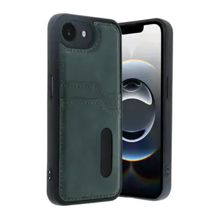 Apple iPhone 16E Kılıf Sara Kartvizitli Deri Kılıf - Koyu Yeşil