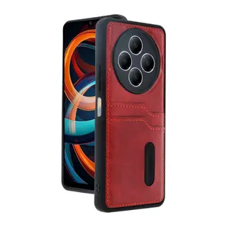Xiaomi Redmi 14C Kılıf Sara Kartvizitli Deri Kılıf - Kırmızı