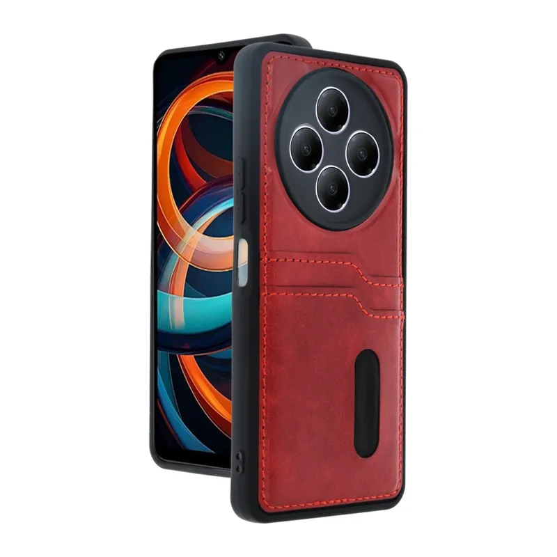 Xiaomi Redmi 14C Kılıf Sara Kartvizitli Deri Kılıf - Kırmızı