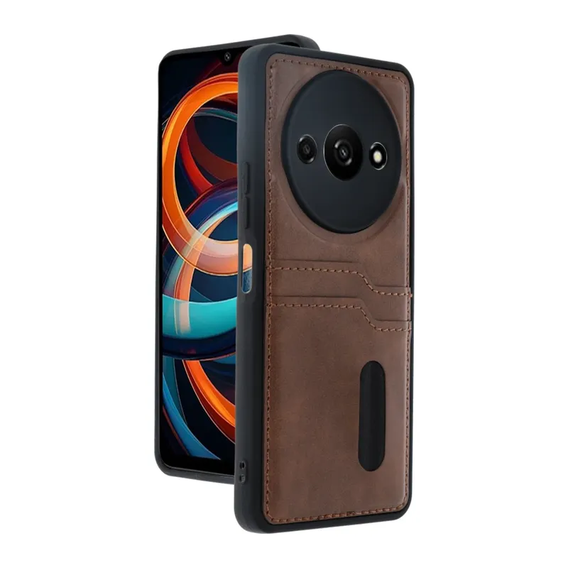 Xiaomi Redmi A3 4G Kılıf Sara Kartvizitli Deri Kılıf - Taba
