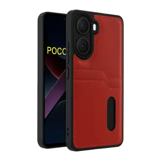 Xiaomi Poco X7 Pro Kılıf Sara Kartvizitli Deri Kılıf - Kırmızı