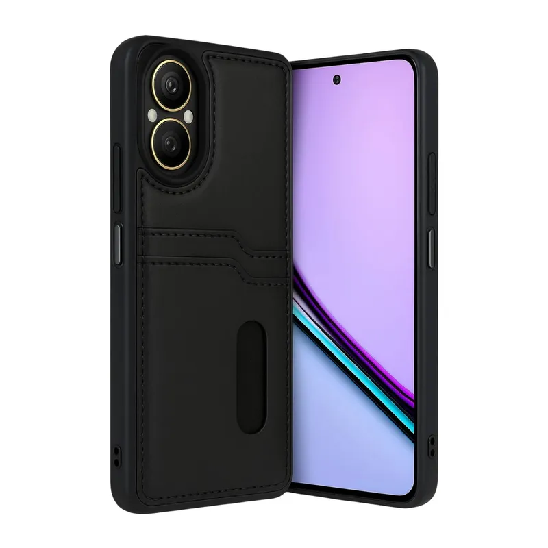 Realme 12 Lite Kılıf Sara Kartvizitli Deri Kılıf - Siyah