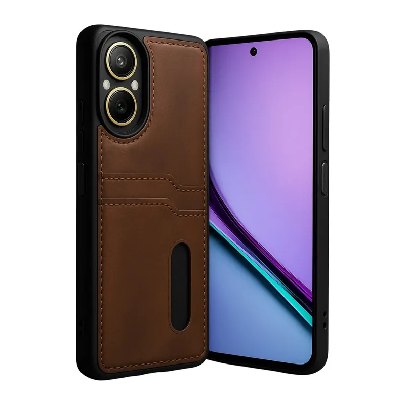 Realme 12 Lite Kılıf Sara Kartvizitli Deri Kılıf - Taba