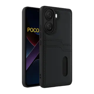 Xiaomi Poco X7 Pro Kılıf Sara Kartvizitli Deri Kılıf - Siyah