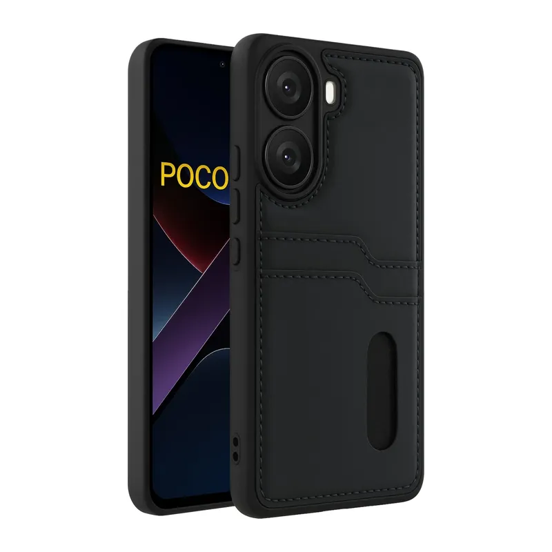 Xiaomi Poco X7 Pro Kılıf Sara Kartvizitli Deri Kılıf - Siyah