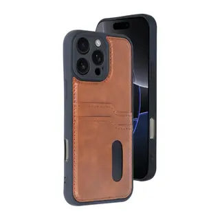 Apple iPhone 16 Pro Kılıf Sara Kartvizitli Deri Kılıf - Taba