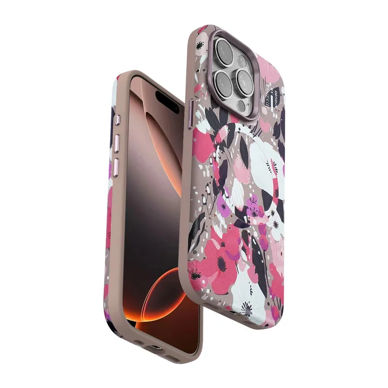 Onegif Apple iPhone 15 Pro Flower Series Magsafe Kapak - Pembe