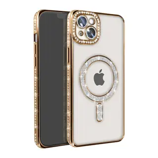 Apple iPhone 15 Kılıf Joke Simli Magneticsafe Kılıf - Gold