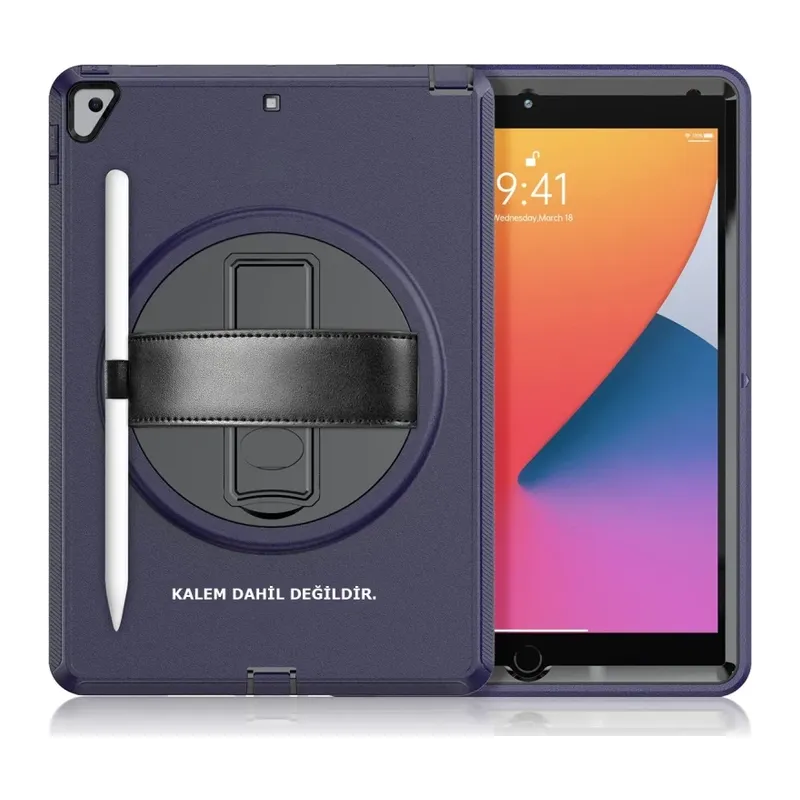 Apple iPad 10.2 (7.nesil) Kılıf Hand Strap Tablet Kılıfı - Lacivert
