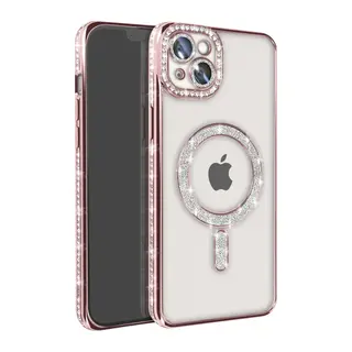 Apple iPhone 15 Kılıf Joke Simli Magneticsafe Kılıf - Pembe