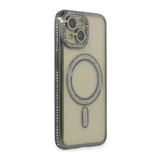 Apple iPhone 15 Kılıf Joke Simli Magneticsafe Kılıf - Gri