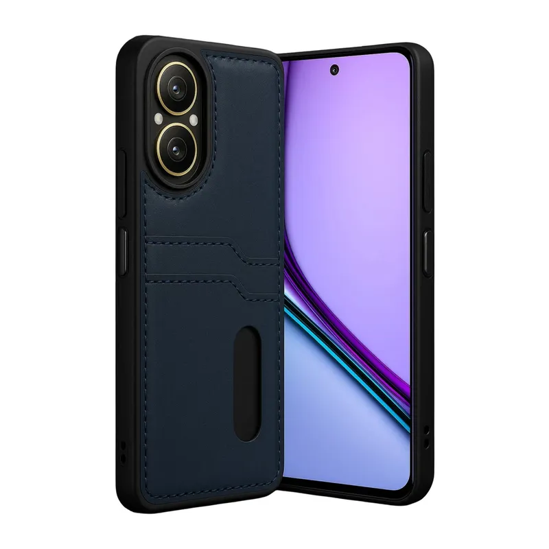 Realme 12 Lite Kılıf Sara Kartvizitli Deri Kılıf - Lacivert