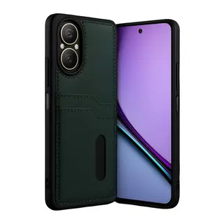 Realme 12 Lite Kılıf Sara Kartvizitli Deri Kılıf - Koyu Yeşil