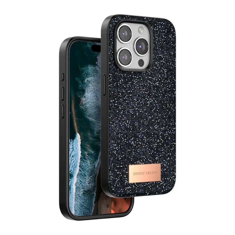 Onegif Apple iPhone 14 Pro Bright Simli Kapak - Siyah
