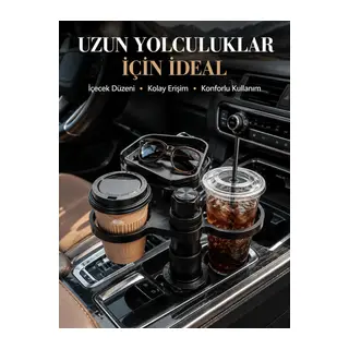Ayarlanabilir Araç Bardaklık Aparatı Çift İçecek ve Tepsili Tasarım