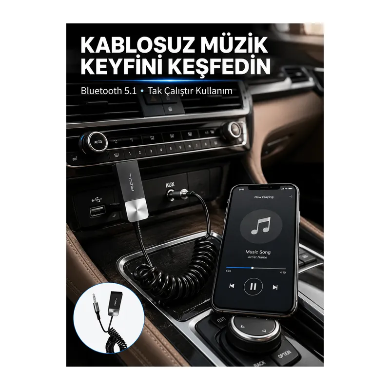 USB AUX Bluetooth Adaptörü Kablosuz Ses Aktarım Cihazı