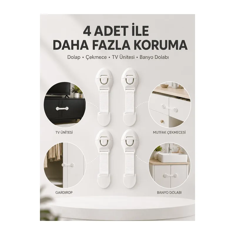 4'lü Çocuk Güvenlik Dolap ve Çekmece Kilidi