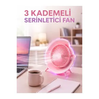 RGB Işıklı 3 Kademeli USB Şarjlı Masaüstü Vantilatör