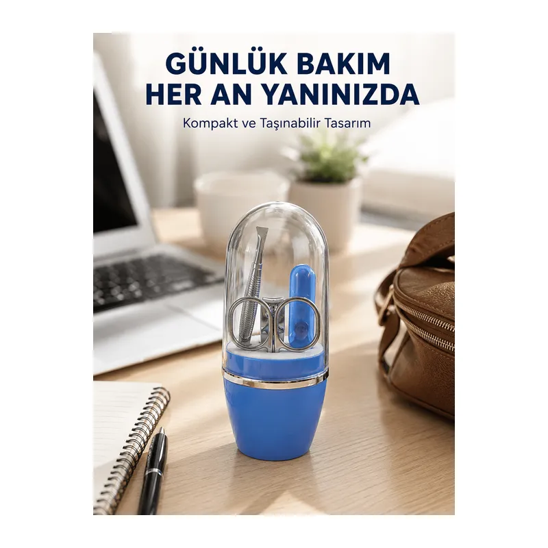 Mavi Kişisel Bakım Seti Cımbız Makas Tırnak Makası ve Törpü
