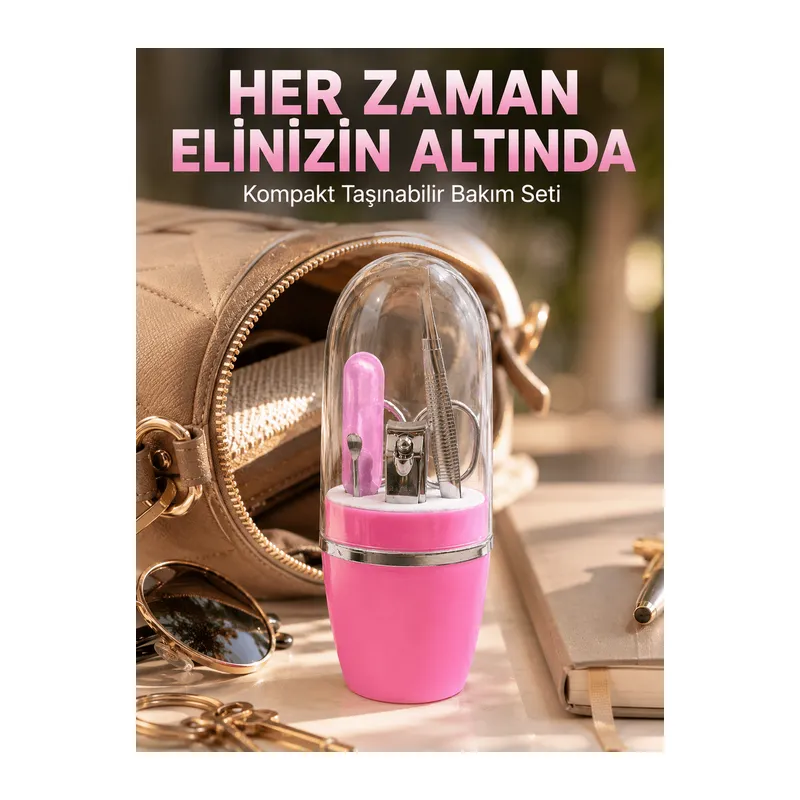 Pembe Manikür Pedikür Bakım Seti Cımbız Tırnak Makası Makas Törpü