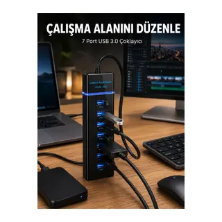 7 Girişli USB 3.0 Hub 5Gbps LED Göstergeli USB Çoğaltıcı