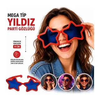 Mega Tip Yıldız Parti Gözlüğü Kırmızı Renk