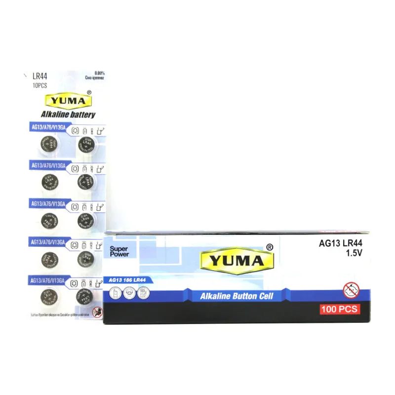AG13 LR-44 Düğme Pil Alkalin 1.5V 10LU Kart YM-9AG13