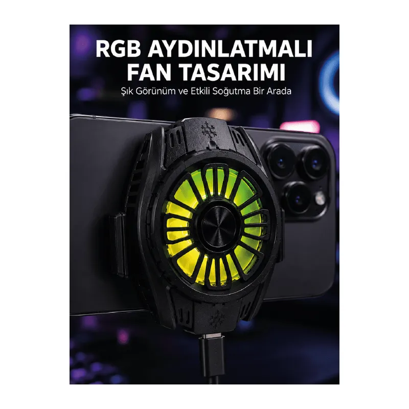 RGB Fan Aydınlatmalı Sessiz Çalışan Telefon Soğutucu