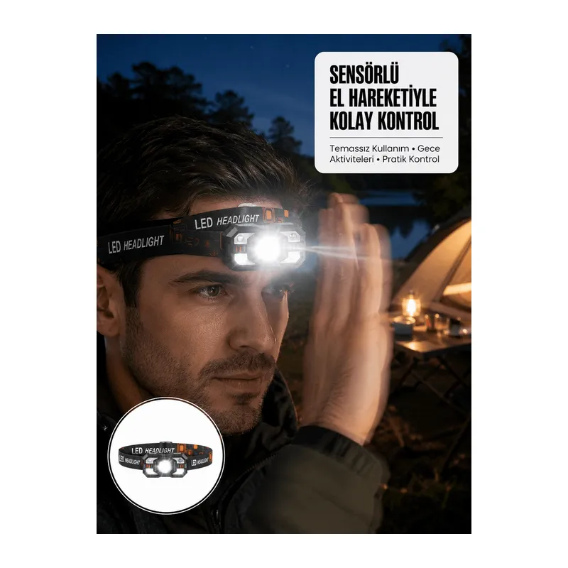 Şarj Edilebilir LED Far Hareket Sensörlü 5 Modlu Outdoor Yeni Nesil