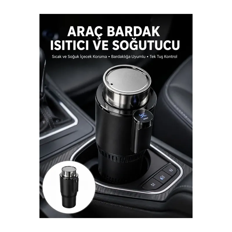 Isıtma Soğutma Özellikli Araç Bardaklığı Çakmak Girişli Akıllı Yeni Nesil