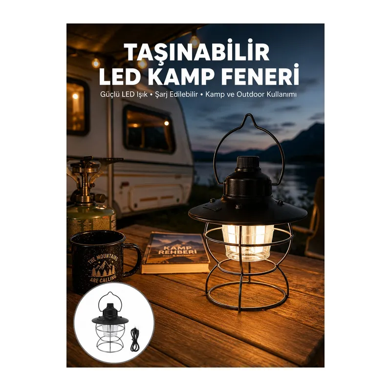 4 Fonksiyonlu Dekoratif Kamp Lambası – Tungsten Ampul, USB Çıkışlı Yeni Nesil