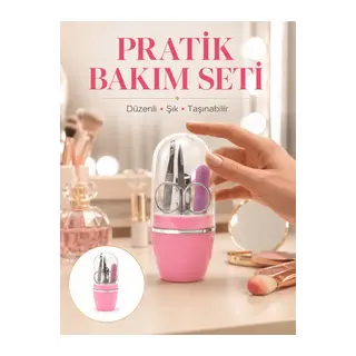 Tırnak Bakım Manikür Pedikür Seti 4 Parça Pembe Ev ve Seyahat Uyumlu Yeni Nesil