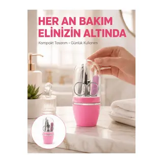 Tırnak Bakım Manikür Pedikür Seti 4 Parça Pembe Pratik Günlük Kullanım Yeni Nesil