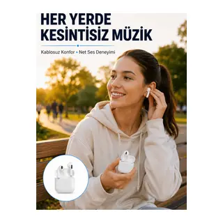 Bluetooth Kulaklık Beyaz Çağrı Cevaplama Dokunmatik Kontrol Kablosuz Yeni Nesil