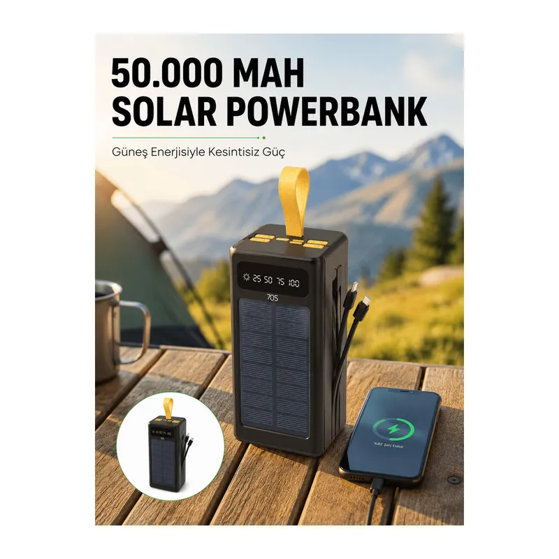Güneş Enerjili Powerbank Dijital Göstergeli Taşınabilir Güç Kaynağı Yeni Nesil