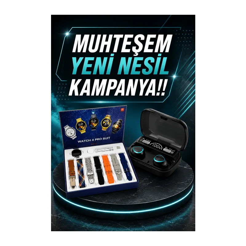 Ucuz Kaliteli Yeni Nesil 7 Kordonlu Akıllı Saat ve Kablosuz Bluetooth Kulaklık ANC Özelliği