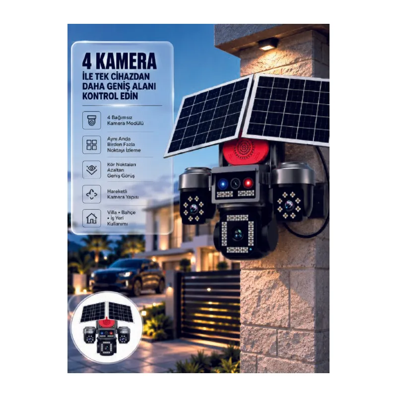 SIM Kart Destekli 4 Kameralı Akıllı Dış Mekan Güvenlik Kamerası