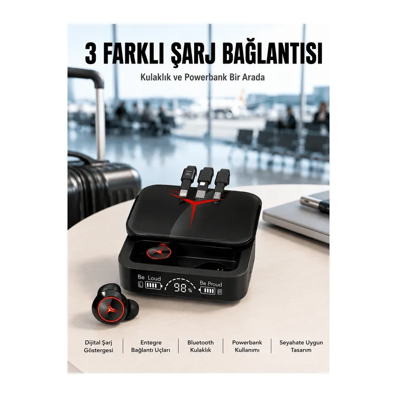 Tws Powerbank Kutulu Dijital Göstergeli Bluetooth Kulaklık Kablosuz Kulakiçi Kulaklık Yeni Nesil