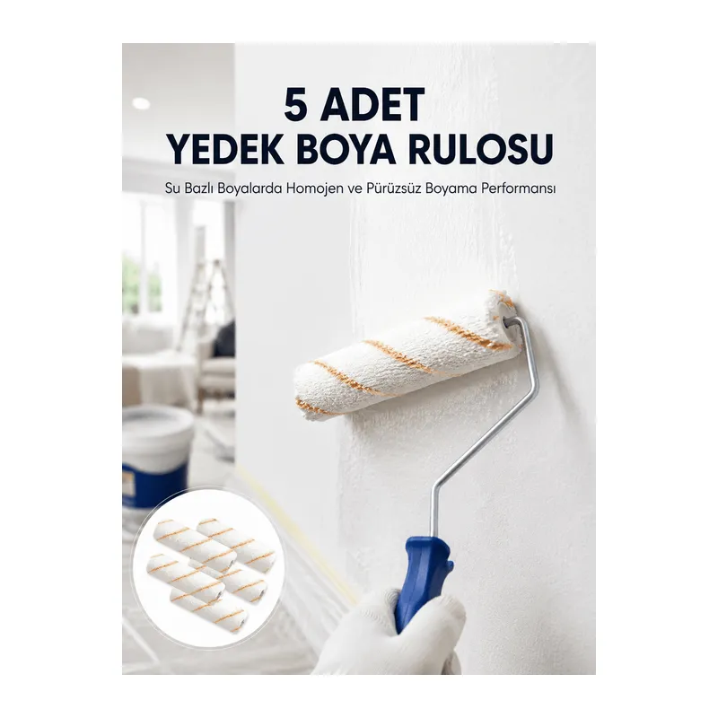 5’li Mini Rulo Boya Seti Duvar Tavan Emülsiyon Uygulama