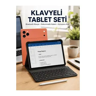 Klavyeli Tablet PC Kalem Kılıf ve Ekran Koruyucu Hediyeli Android Set