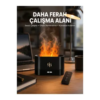Aromatik Oda Kokusu Difüzörü Alev Tasarımlı LED Işıklı Nemlendirici Yeni Nesil